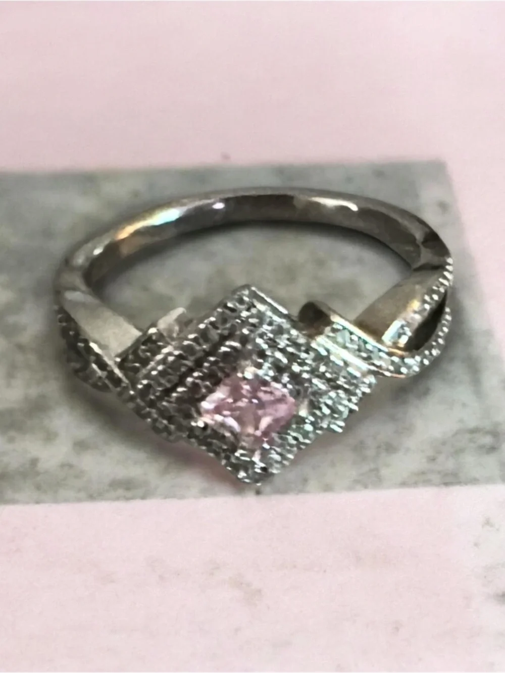 Sterling Silver (925)Ring with Pink Center Stone - Women's Jewelry